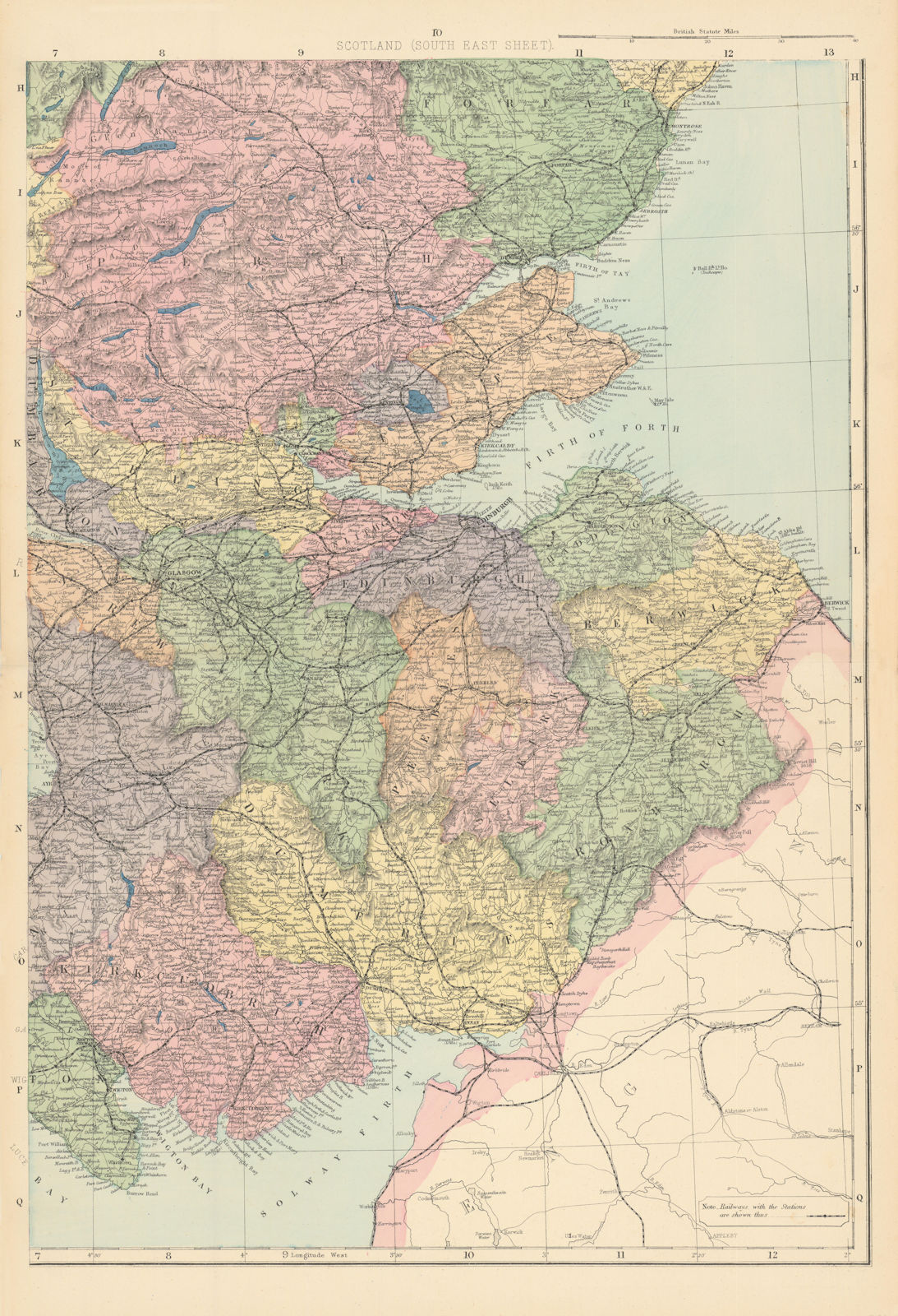 Associate Product SCOTLAND (South East). Edinburgh Glasgow Perth Fife. GW BACON 1884 old map