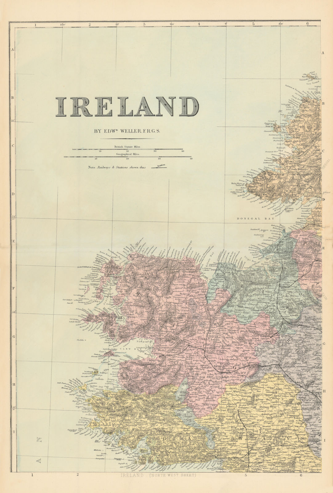 IRELAND (North West). Connacht. Mayo Galway Sligo. Antique map by GW BACON 1884