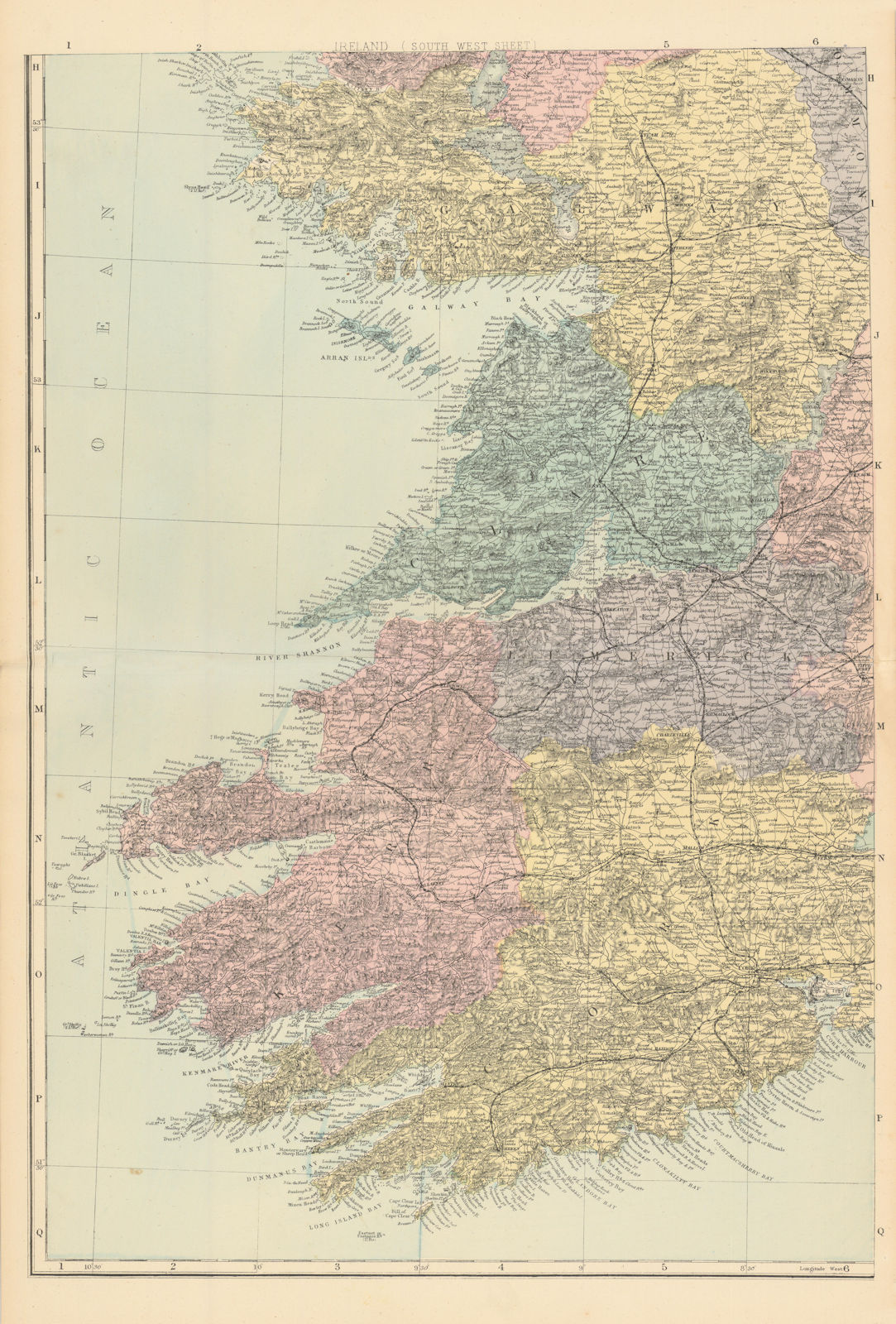 Associate Product IRELAND (South West). Munster. Cork Kerry Clare Limerick. GW BACON 1884 map