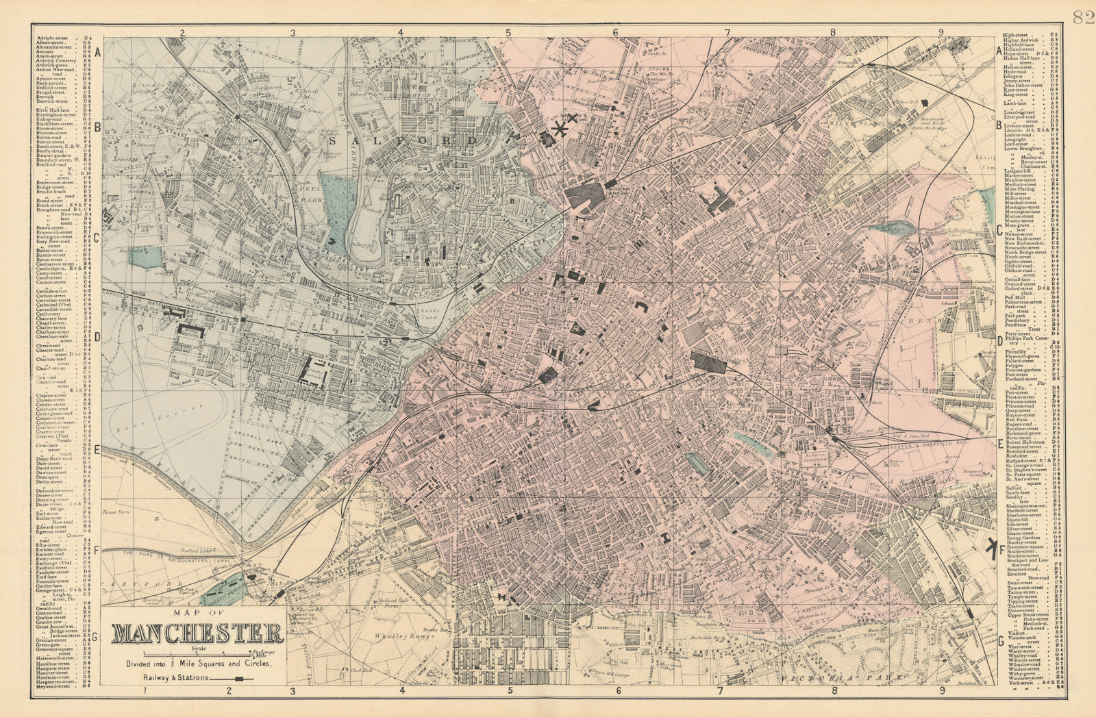 MANCHESTER. inc Salford Old Trafford Hulme. Town plan. GW BACON 1884 map