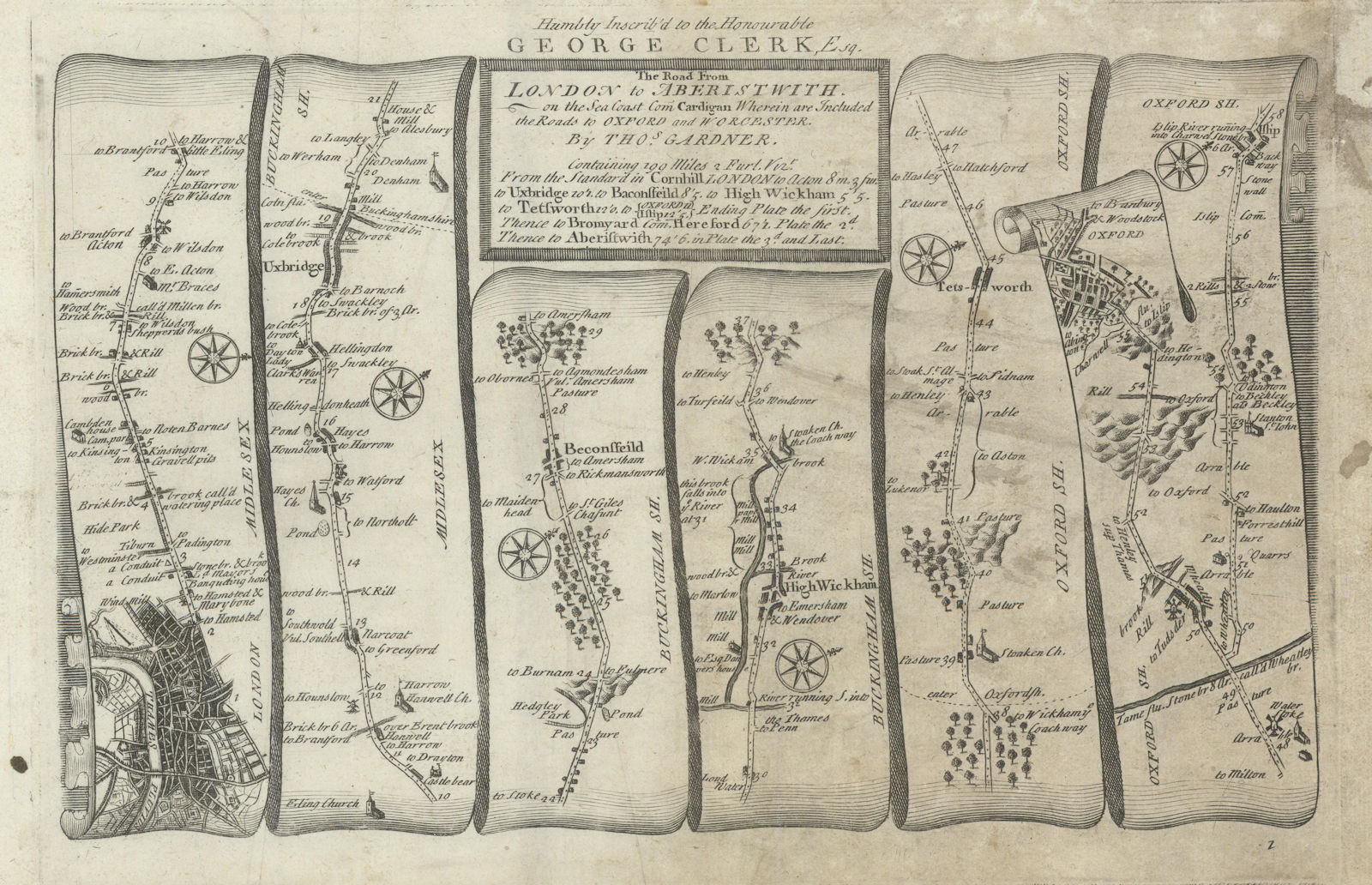 London - Beaconsfield - High Wycombe - Oxford. GARDNER road map #1 1719