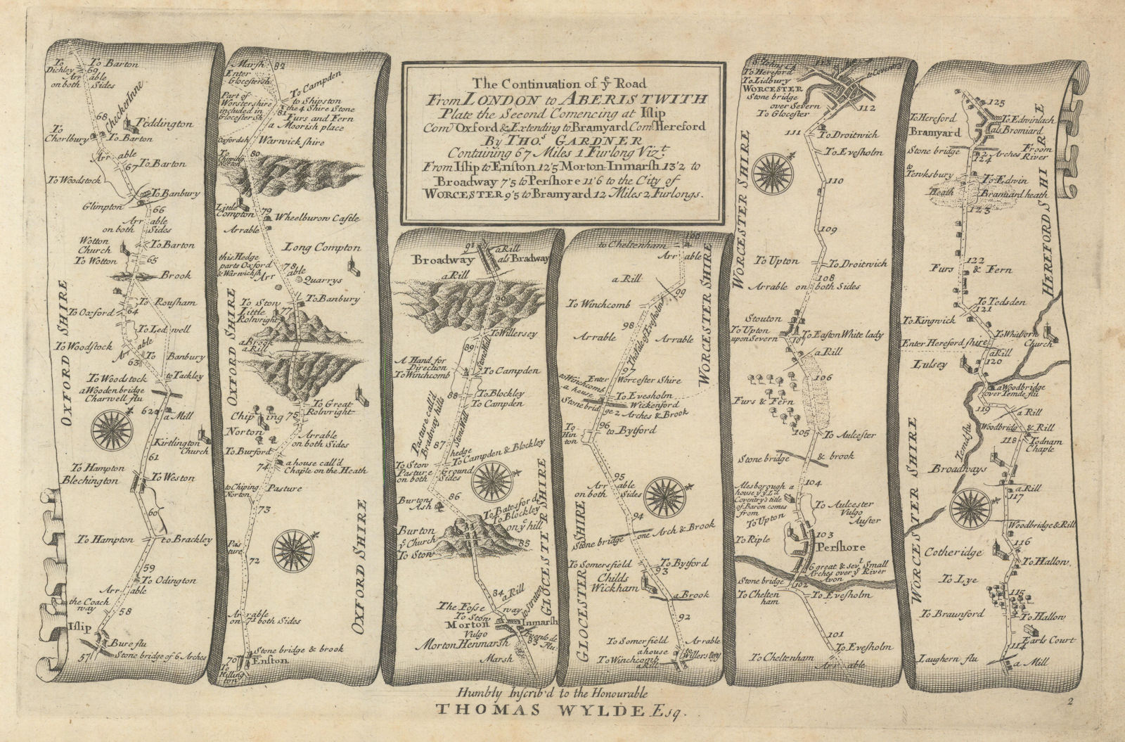 Islip - Moreton - Broadway - Worcester - Bromyard. GARDNER road map #2 1719