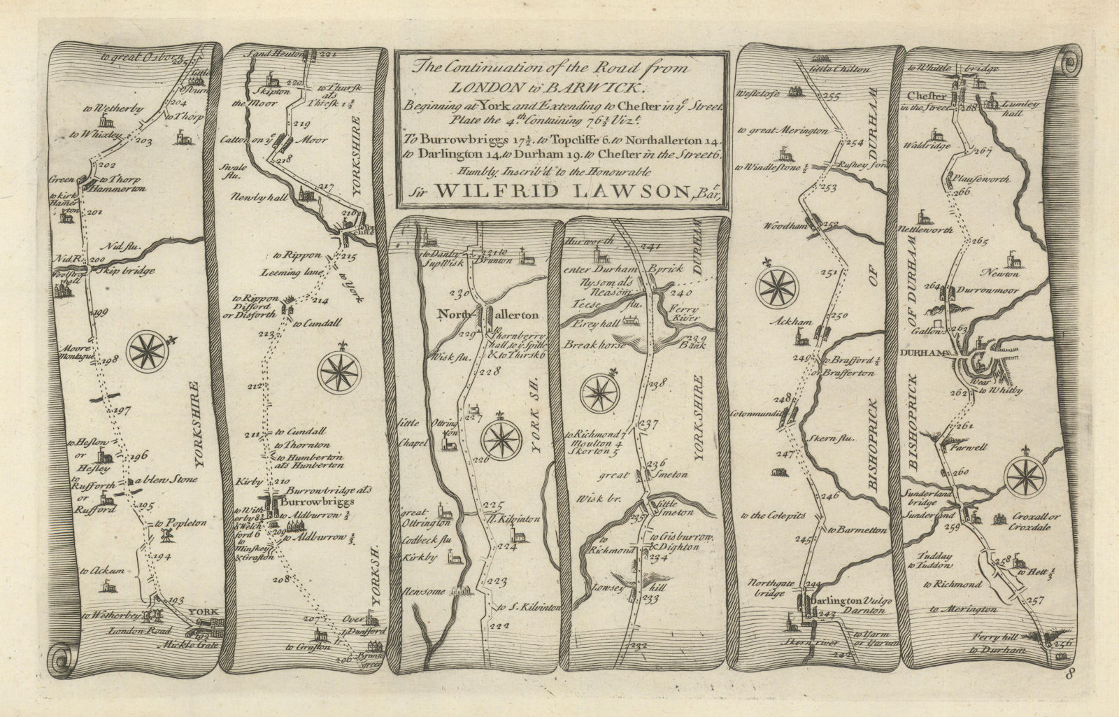 York-Northallerton-Darlington-Durham-Chester/Street GARDNER road map #8 1719