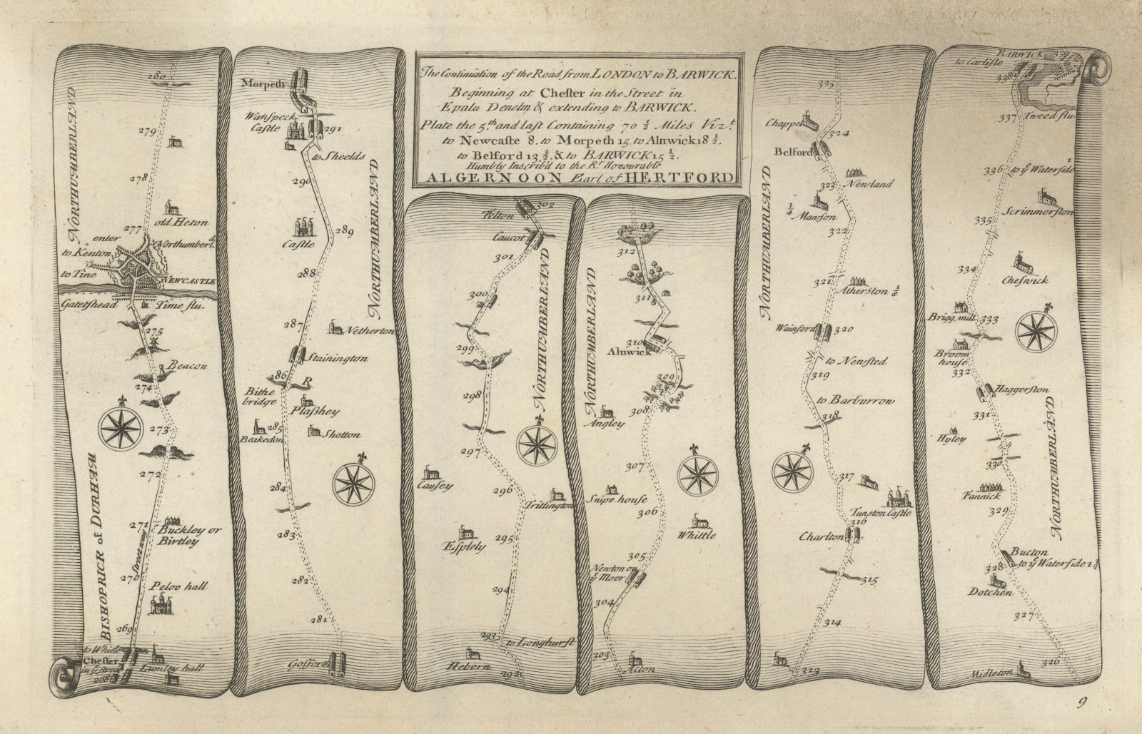 Associate Product Chester/Street - Newcastle/Tyne - Morpeth - Berwick GARDNER road map #9 1719