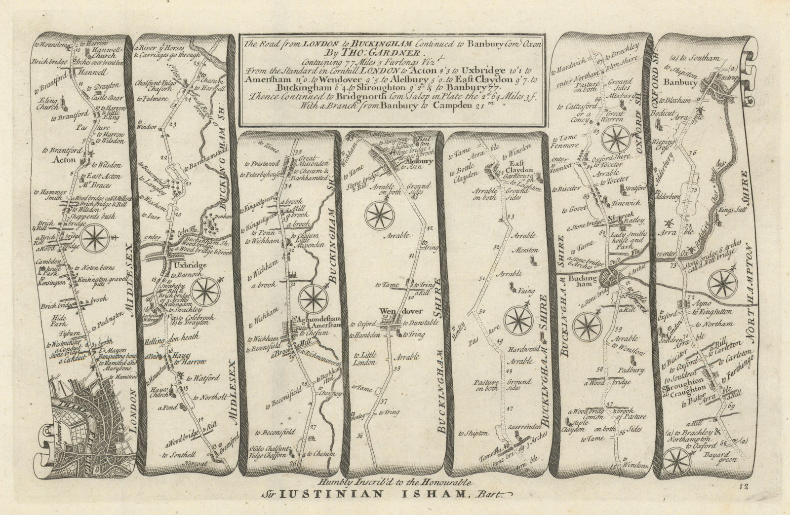 London-Amersham-Aylesbury-Buckingham-Banbury. GARDNER road map #12 1719