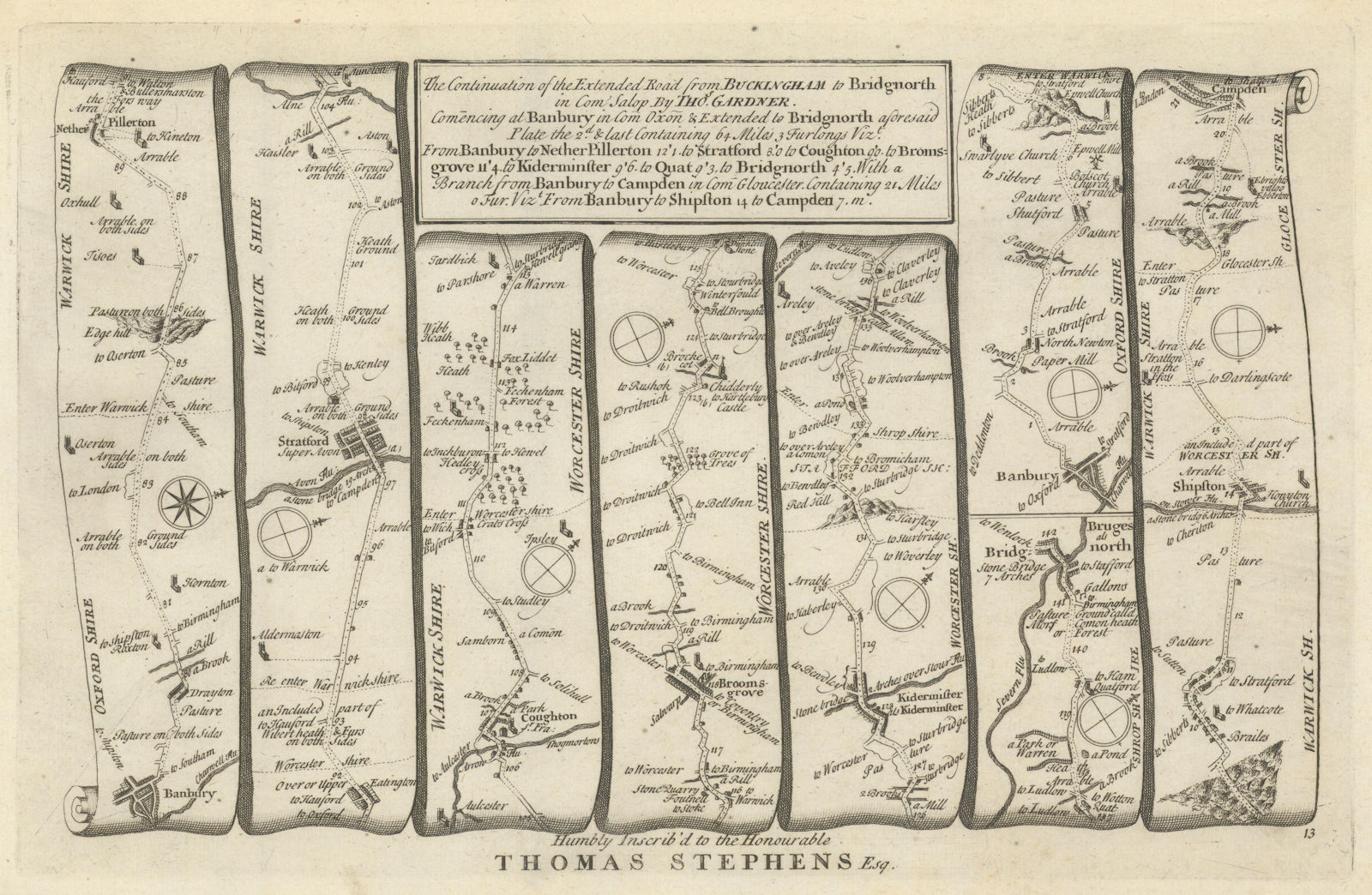 Banbury - Stratford - Bromsgrove - Bridgnorth. GARDNER road map #13 1719