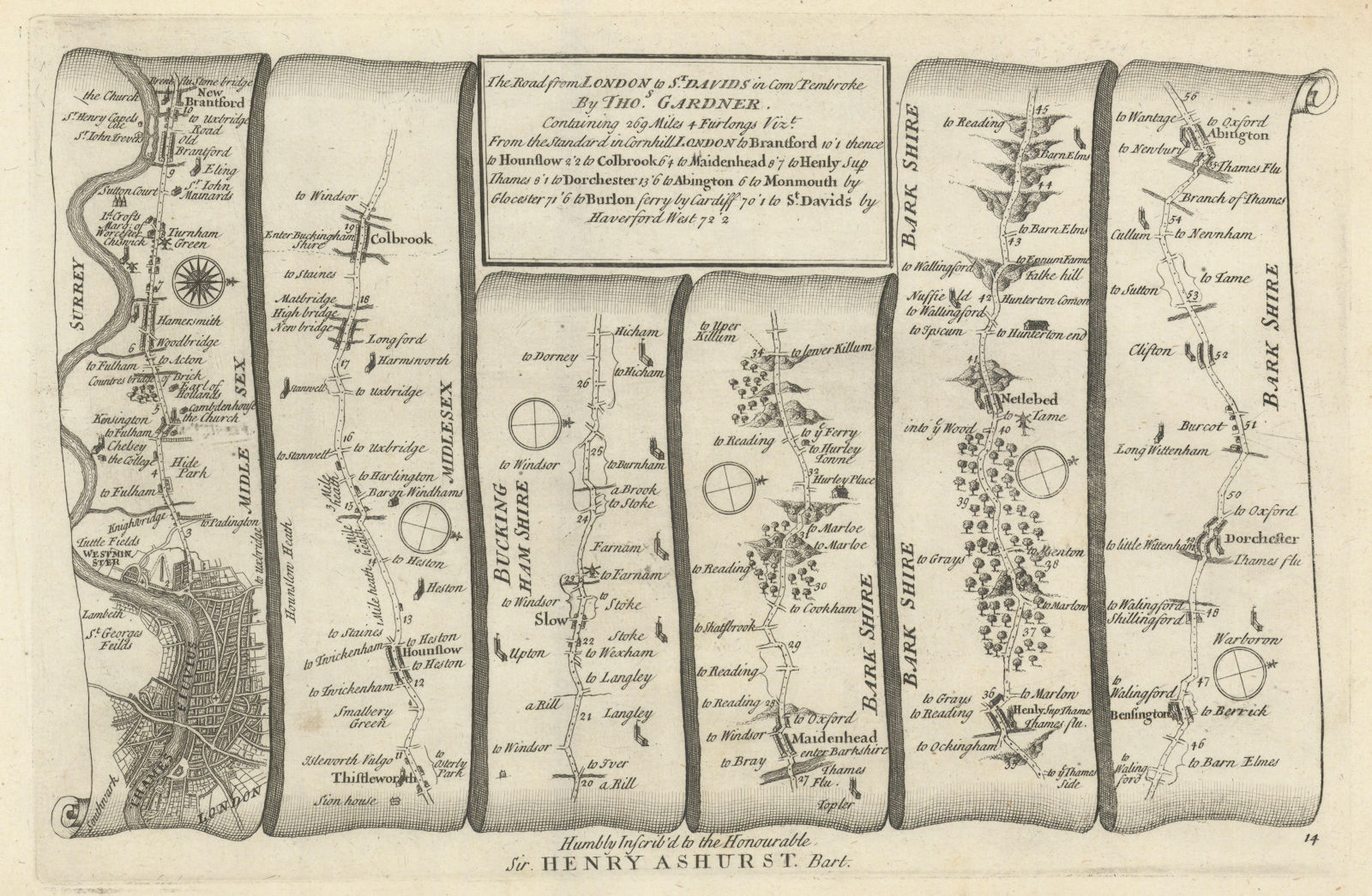 London - Slough - Maidenhead - Henley - Abingdon. GARDNER road map #14 1719