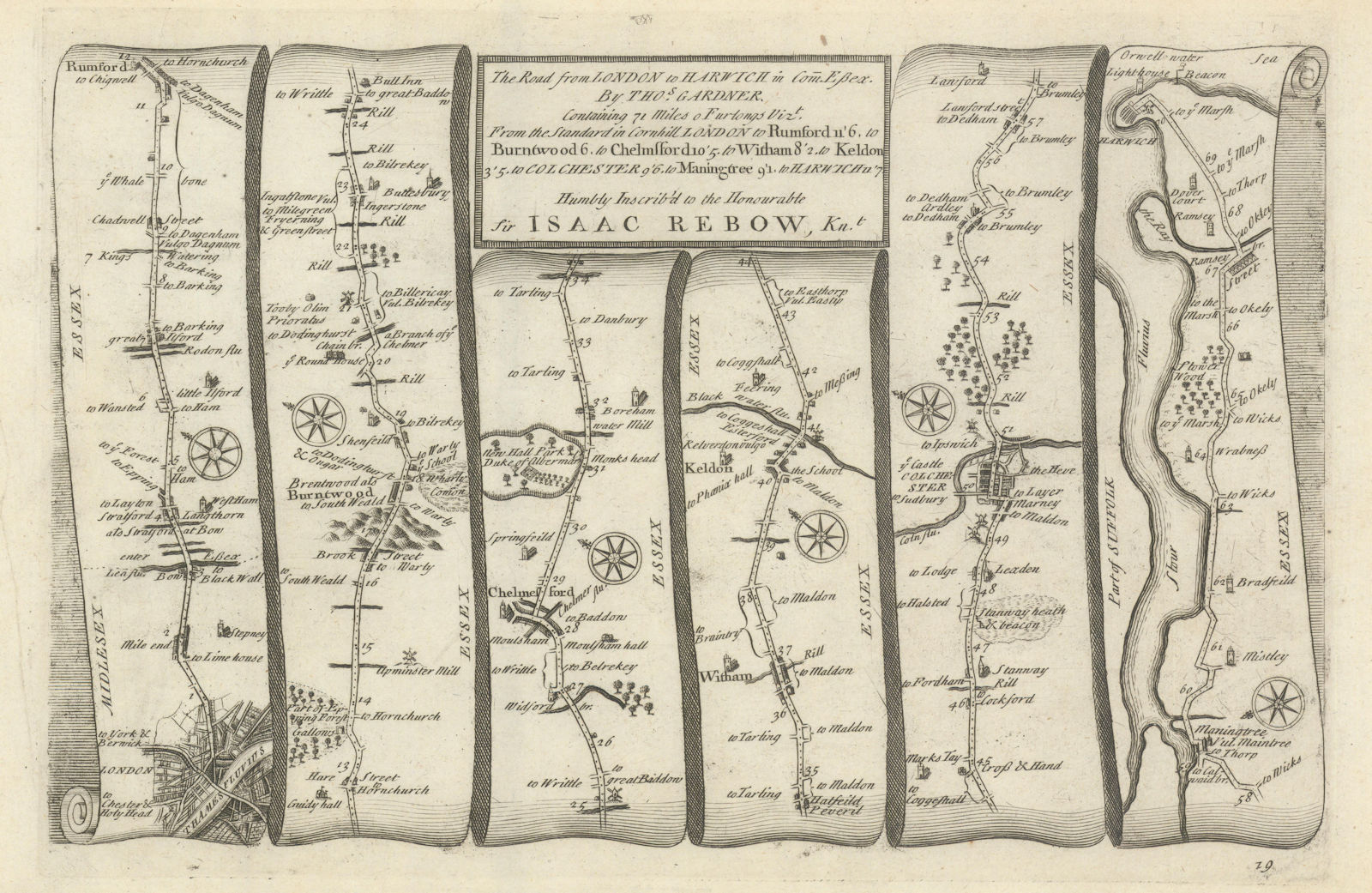 London - Romford - Chelmsford - Colchester-Harwich GARDNER road map #19 1719