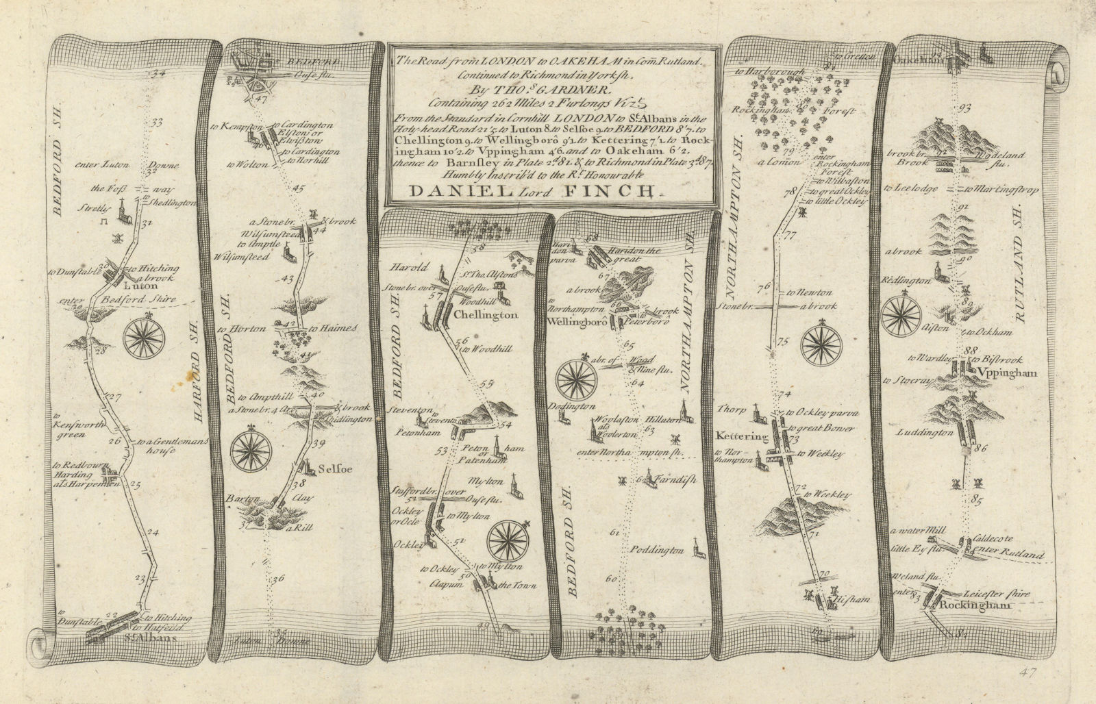 St Albans - Luton - Bedford - Uppingham - Oakham. GARDNER road map #47 1719