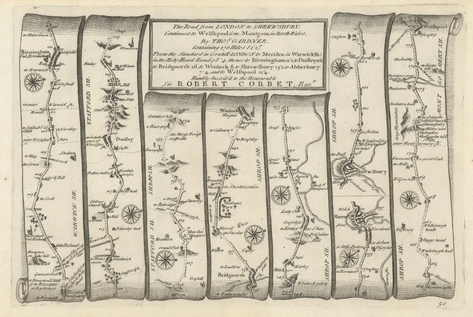 Associate Product Birmingham - Bridgnorth - Shrewsbury - Welshpool. GARDNER road map #50 1719