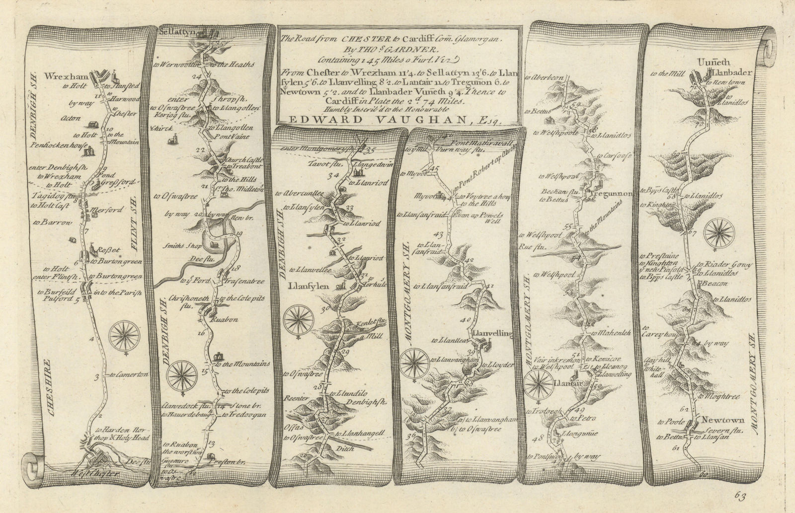 Chester - Wrexham - Tregynon - Llanbadarn Fynydd. GARDNER road map #63 1719