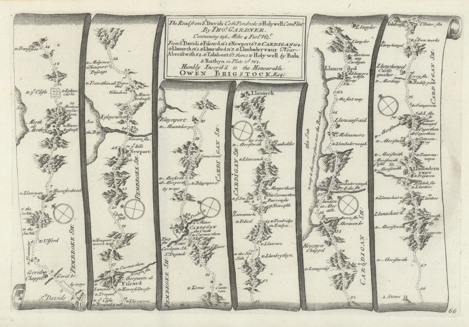 St David's - Newport - Cardigan - Aberystwyth. GARDNER road map #66 1719