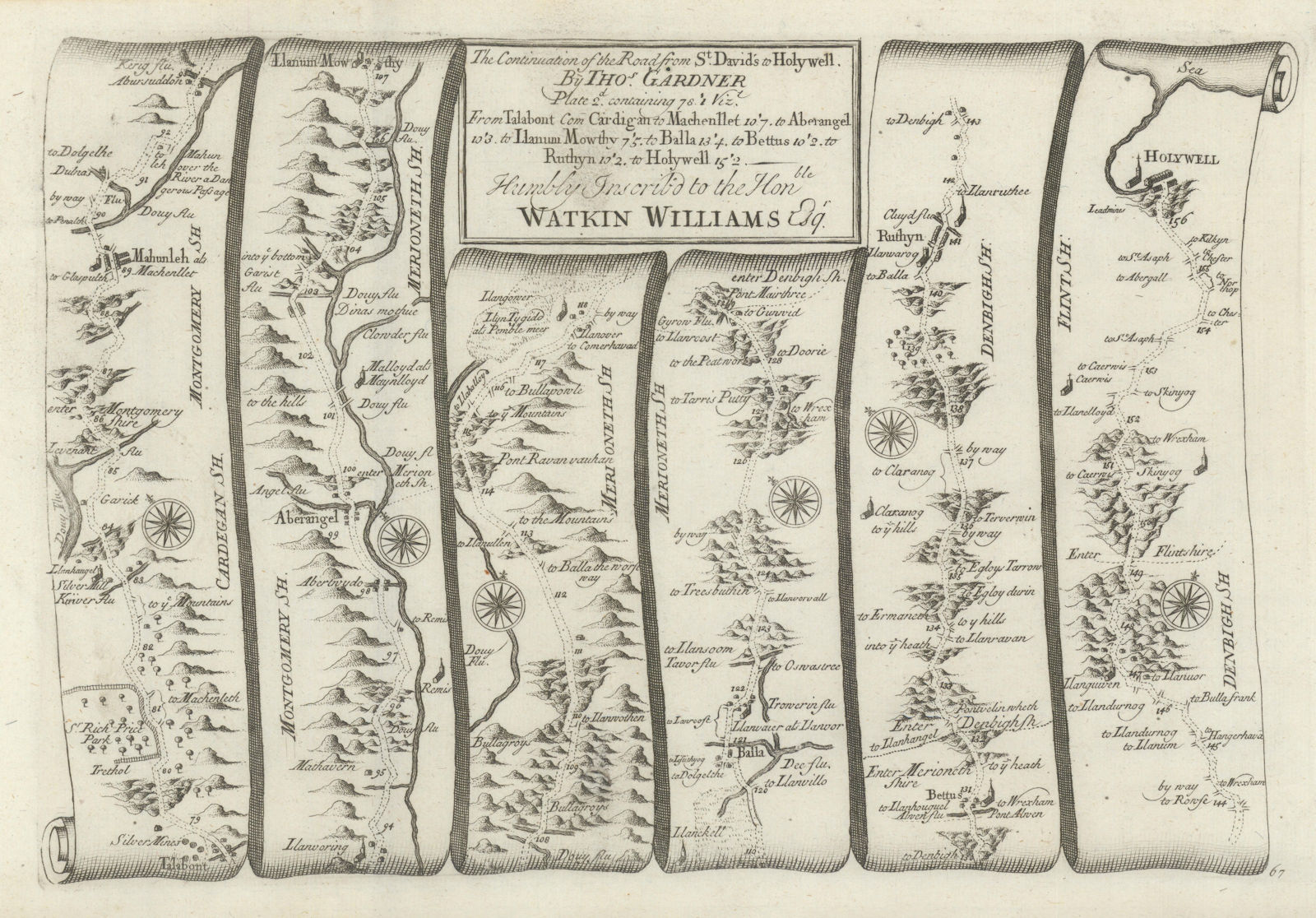 Associate Product Talybont - Machynlleth - Bala - Ruthin - Holywell. GARDNER road map #67 1719