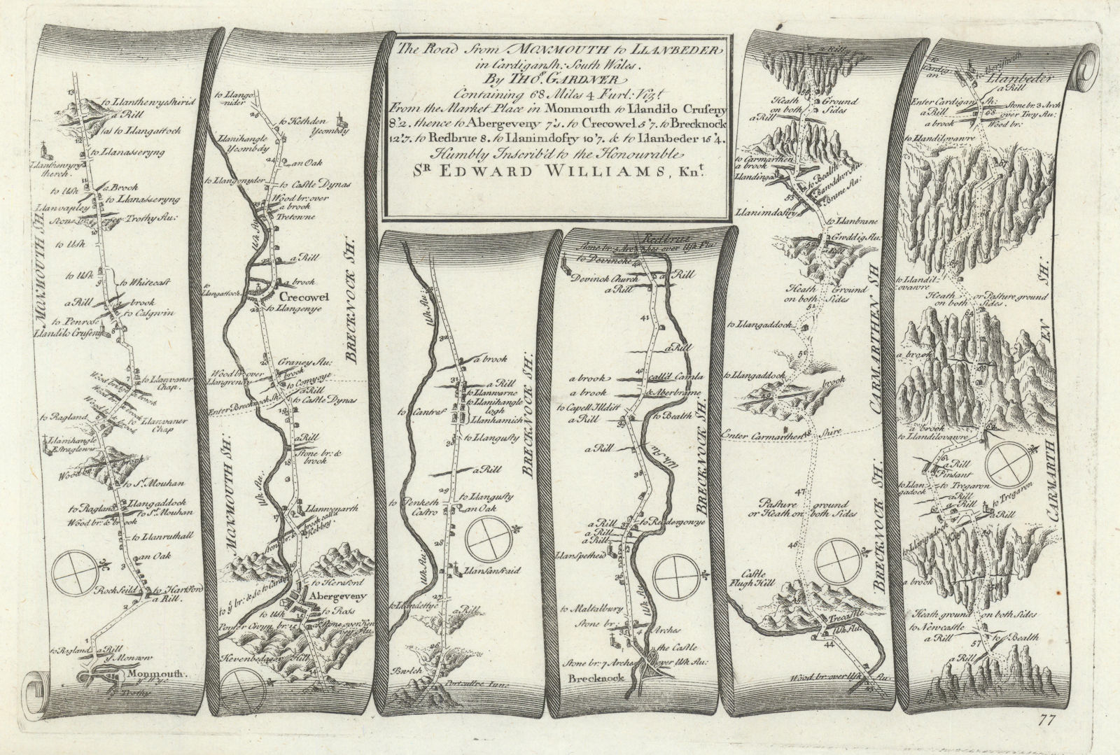 Associate Product Monmouth - Abergavenny - Brecon - Llandovery. GARDNER road map #77 1719