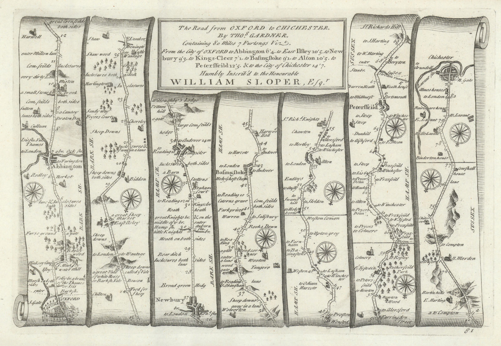 Oxford - Abingdon - Basingstoke - Chichester. GARDNER road map #81 1719