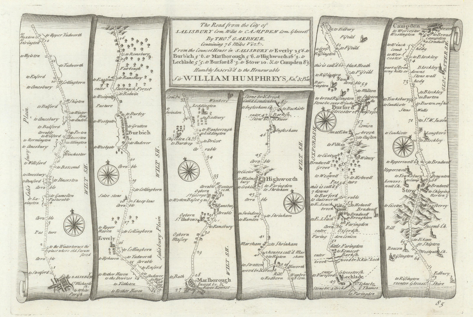 Associate Product Salisbury - Marlborough - Chipping Campden. GARDNER road map #85 1719 old