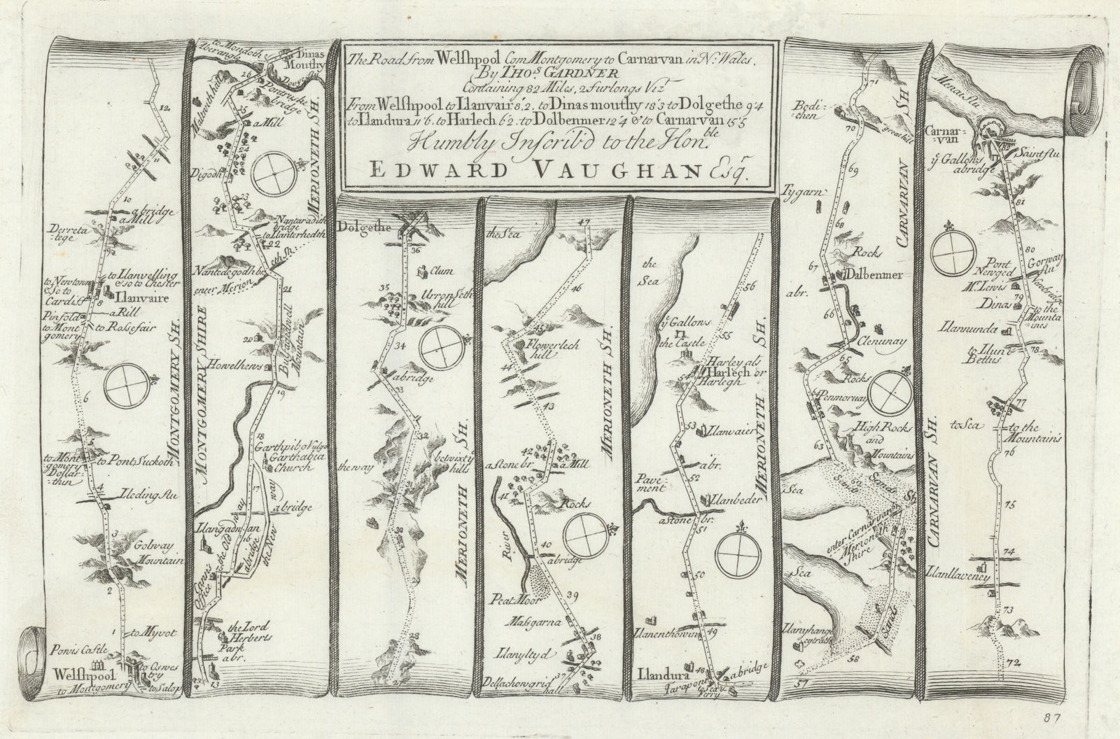 Welshpool - Dolgellau - Harlech - Caernarfon. GARDNER road map #87 1719