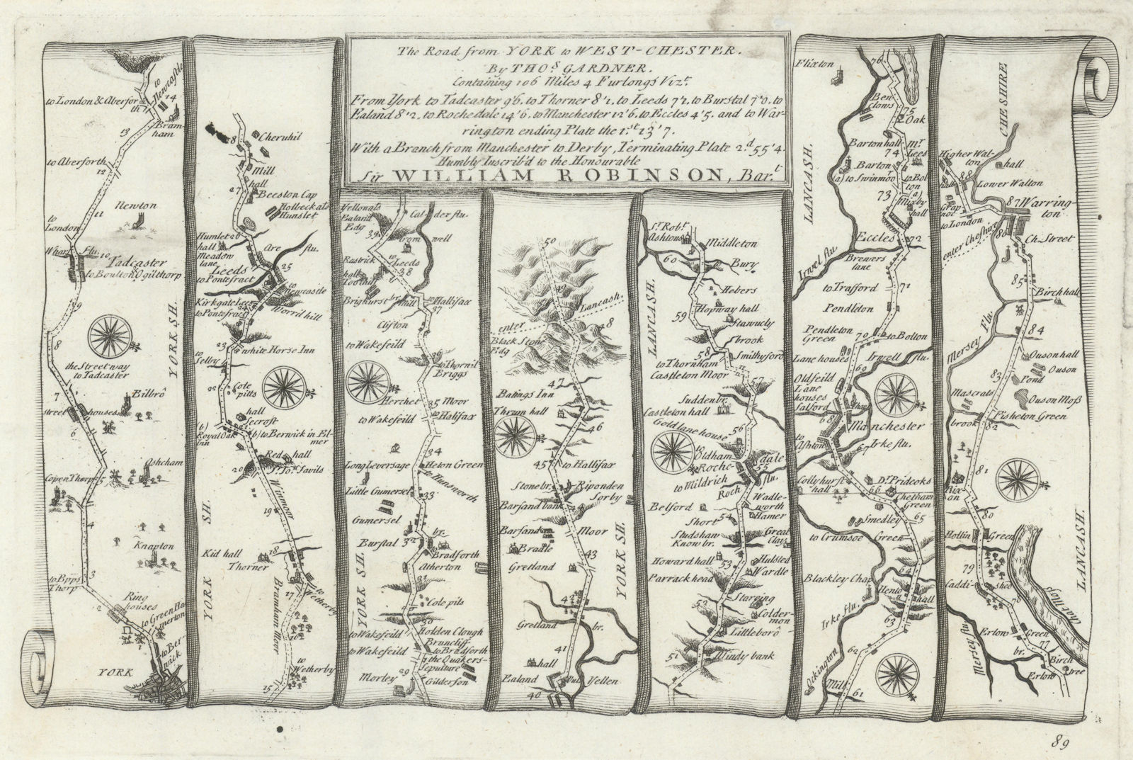 York - Leeds - Manchester - Eccles - Warrington. GARDNER road map #89 1719