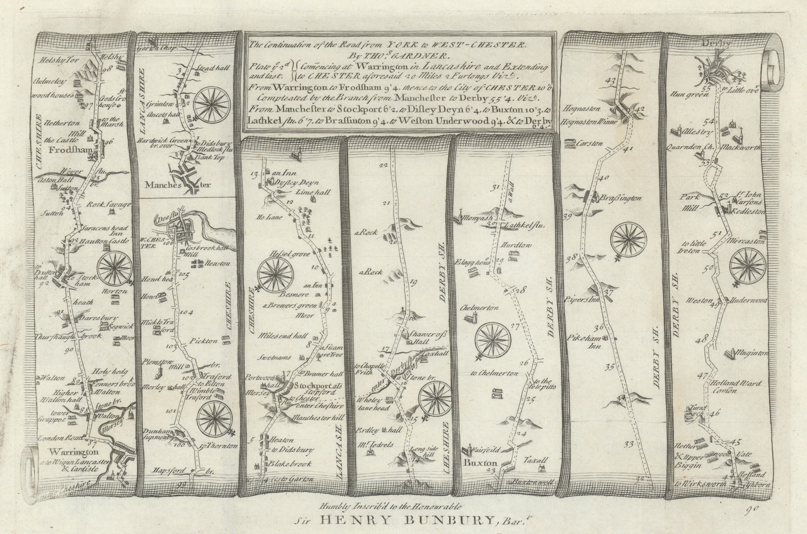 Warrington - Chester - Manchester - Buxton - Derby GARDNER road map #90 1719