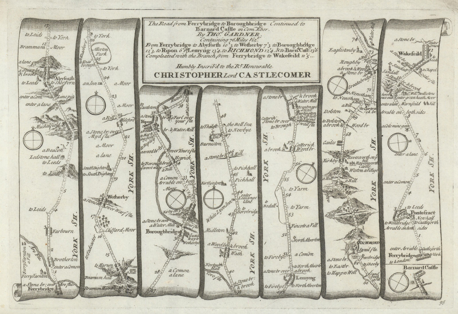 Associate Product Wakefield - Ripon - Richmond - Barnard Castle. GARDNER road map #95 1719