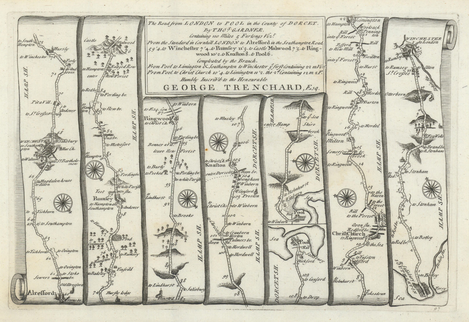 Associate Product Southampton - Winchester - Poole - Christchurch. GARDNER road map #97 1719