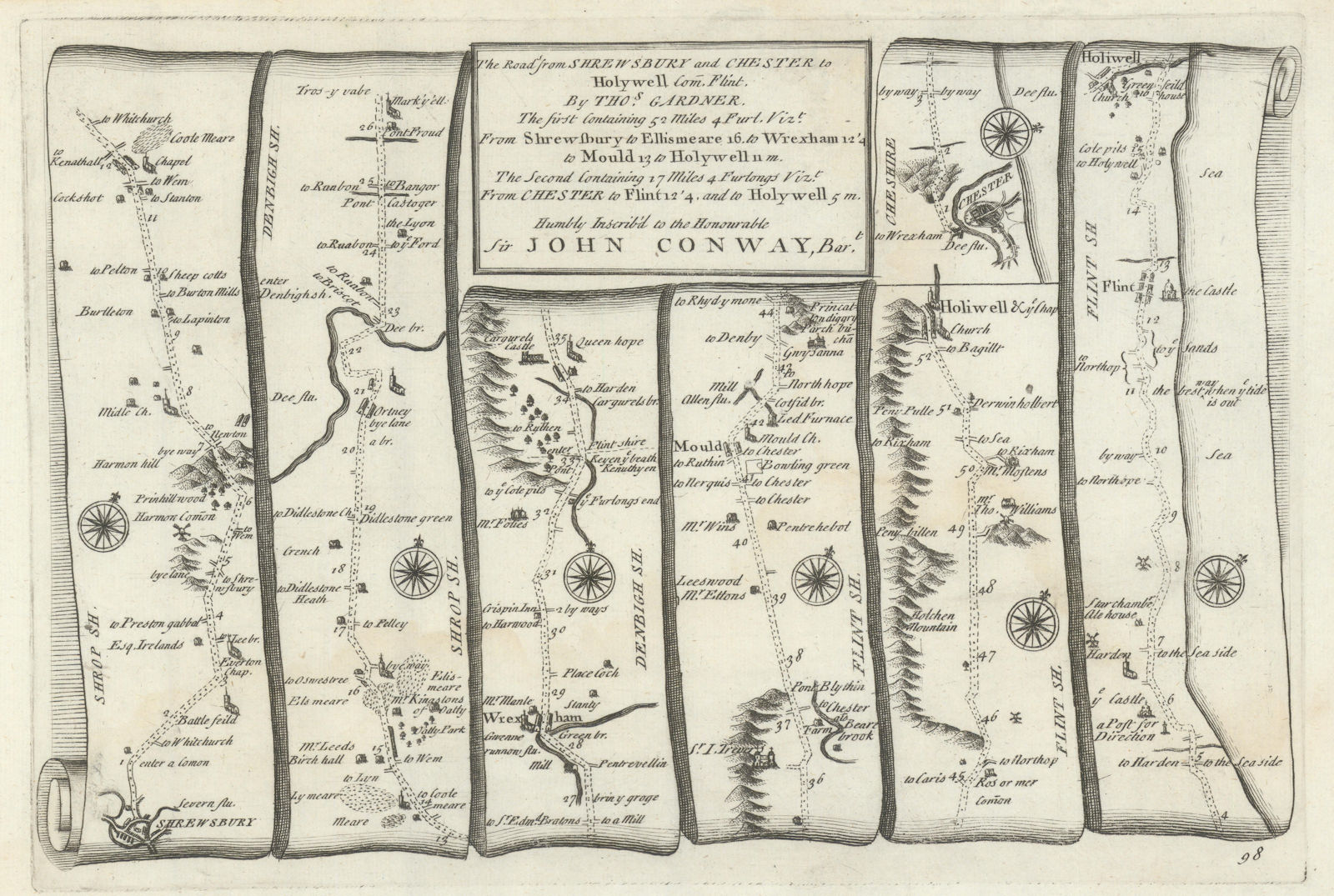 Associate Product Shrewsbury - Wrexham - Holywell / Chester - Flint. GARDNER road map #98 1719