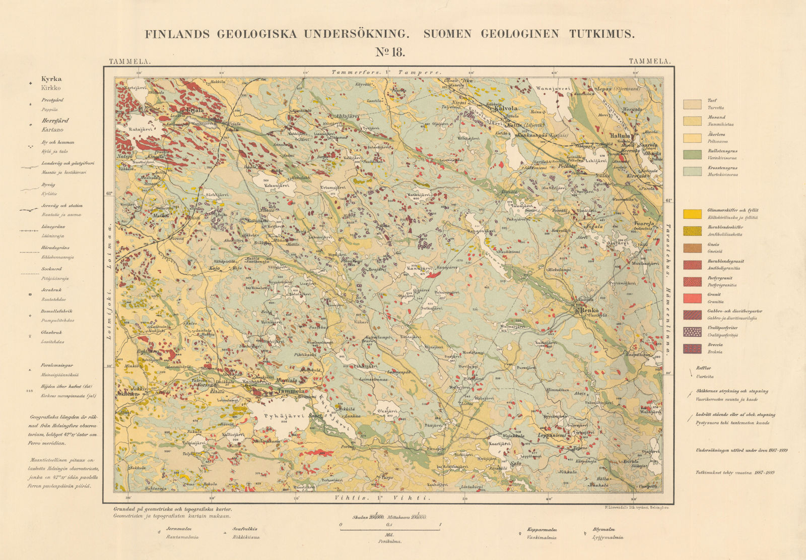 Associate Product Suomen Geologinen Tutkimus #18 Tammela. Finland Geological Survey 1889 old map