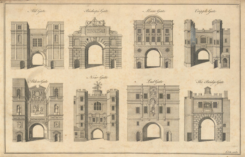 LONDON CITY GATES Aldgate Bishopsgate Moorgate Cripplegate Newgate Ludgate 1760