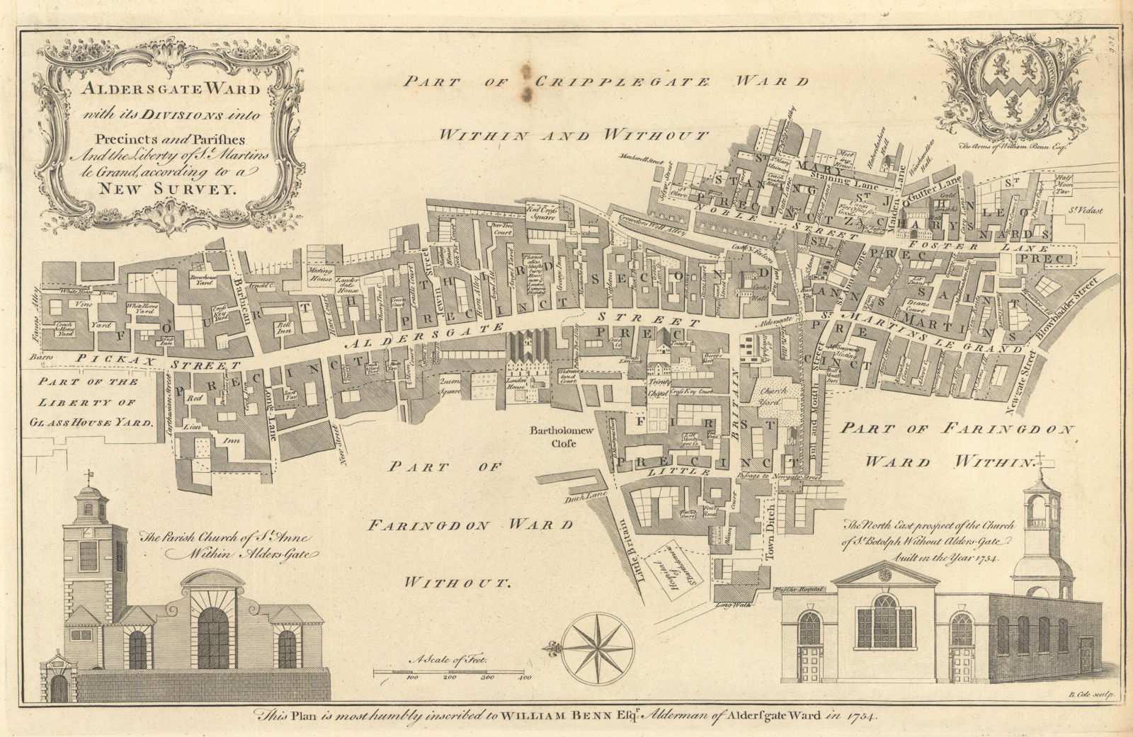 Aldersgate Ward… & Liberty of St Martins le Grand, City of London. COLE 1760 map