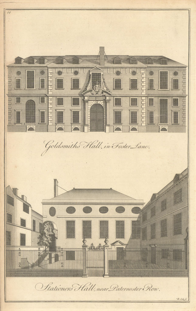 Goldsmiths' Hall, Foster Lane & Stationers Hall, Paternoster Row 1760 print