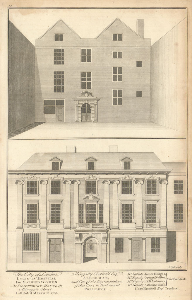 City of London Hospital for Married Women, Shaftesbury House, Aldersgate St 1760