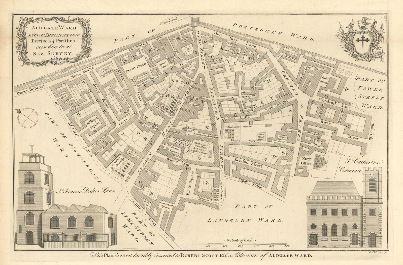 Aldgate Ward with its divisions into precincts… City of London. COLE 1760 map