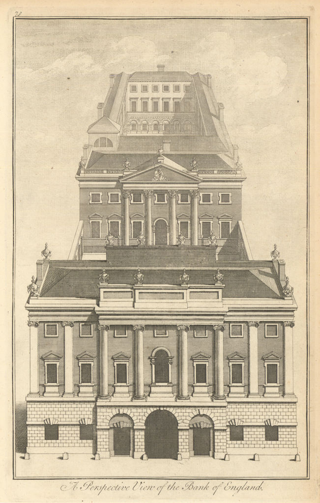 A Perspective View of the Bank of England by William Henry Toms 1760 old print