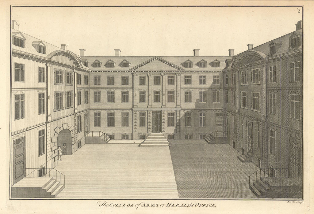 The College of Arms or Heralds' Office by Benjamin Cole 1760 old antique print