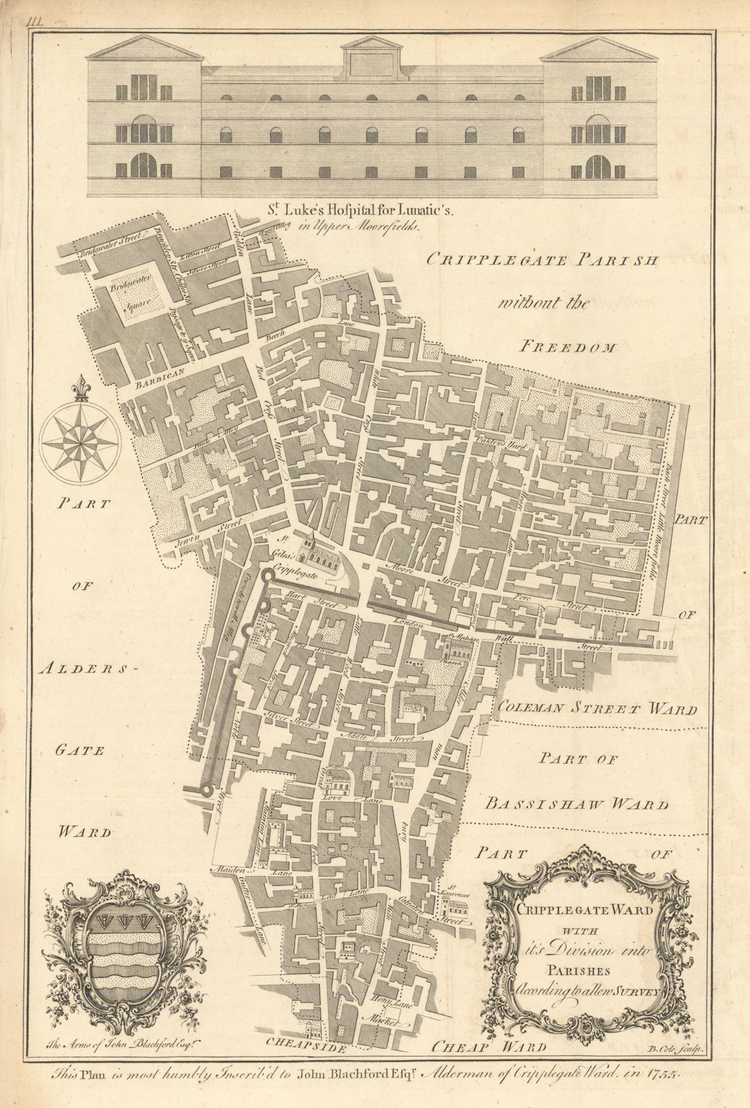 Cripplegate Ward with its divisions into parishes… City of London. COLE 1760 map