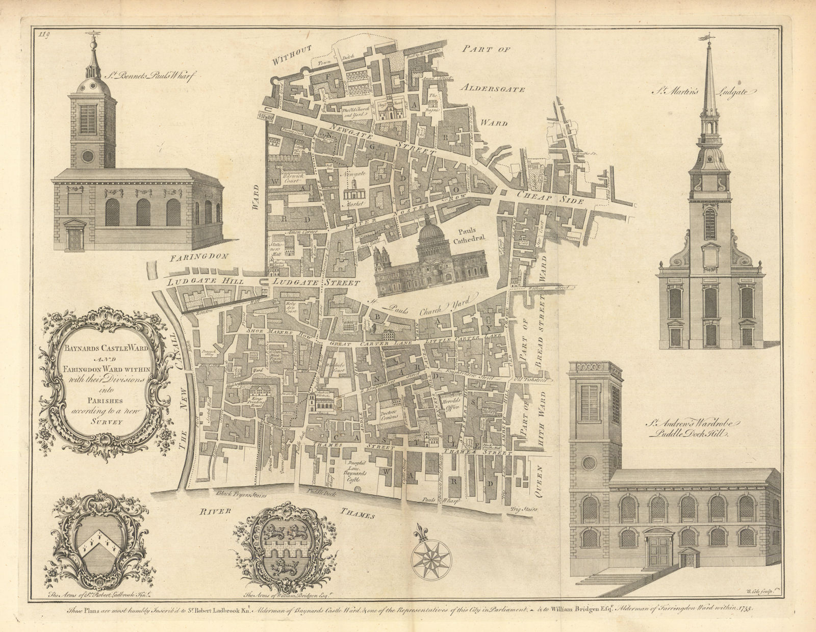 Baynards Castle Ward & Faringdon Ward, City of London. Farringdon. COLE 1760 map