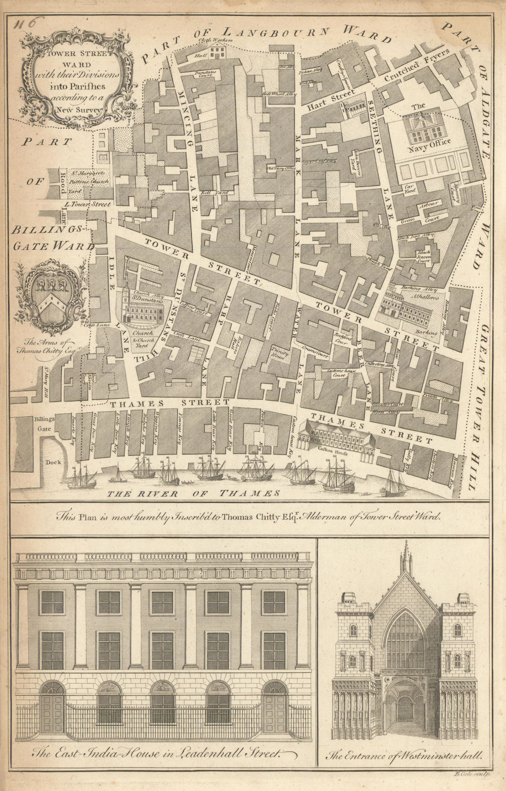 Tower Street Ward with their divisions… City of London. COLE 1760 old map