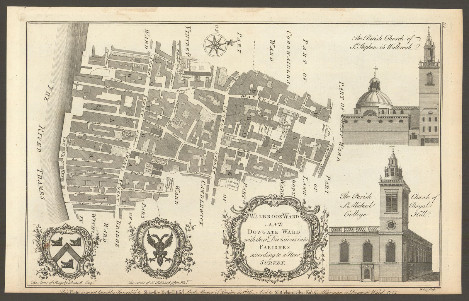 Walbrook Ward & Dowgate Ward with their divisions… City of London. COLE 1760 map