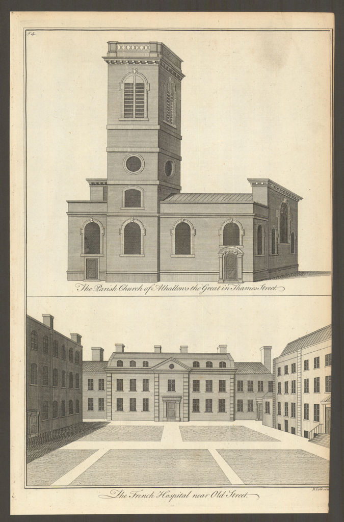 All-Hallows-the-Great church, Thames Street / French Hospital, Finsbury 1760