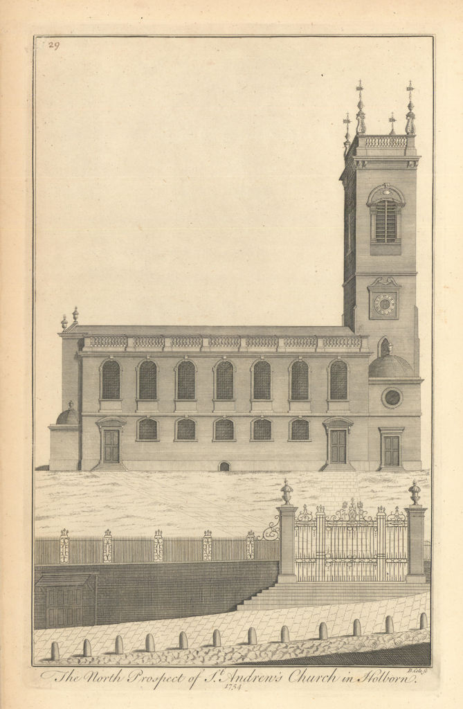 The North Prospect of St Andrew's Church in Holborn by Benjamin Cole 1760