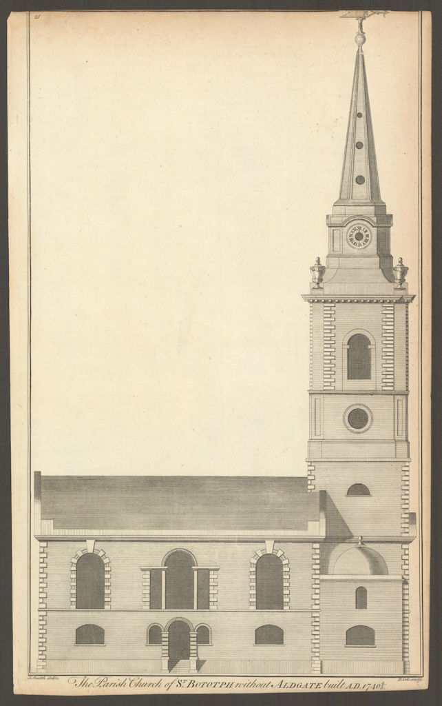 The Parish Church of St Botolph without Aldgate by Benjamin Cole 1760 print