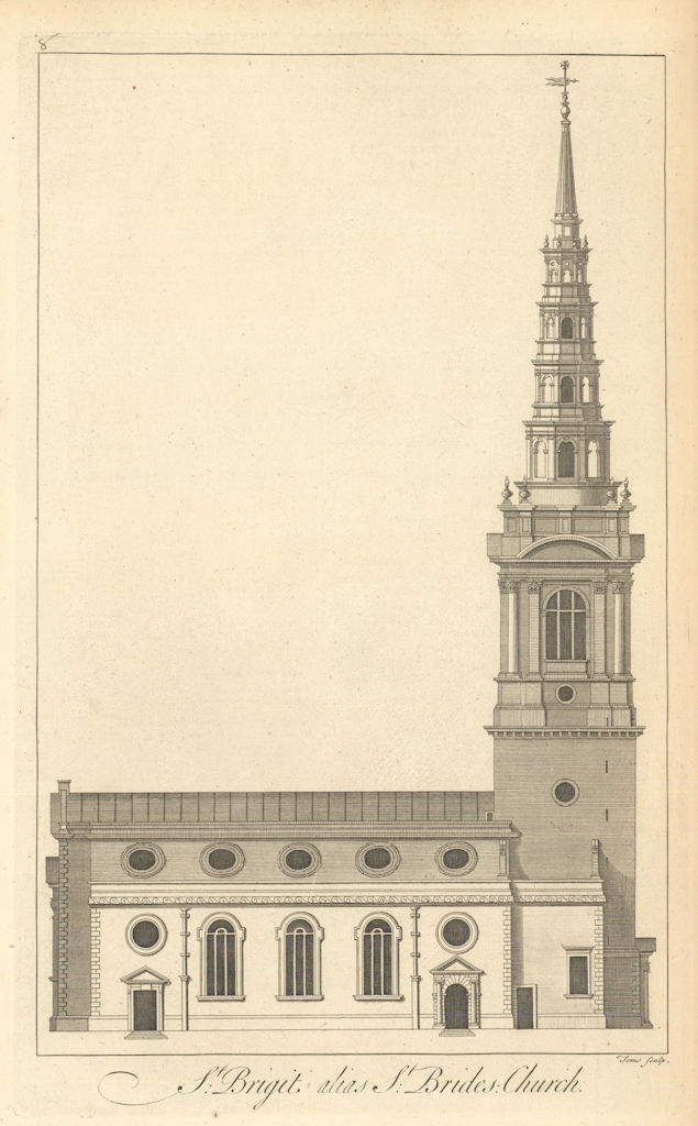 St Brigit alias St Brides Church, Fleet Street, by William Henry Toms 1760