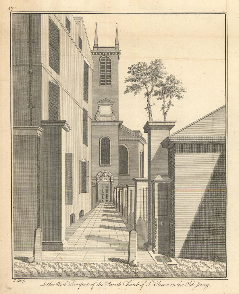 The Church of St Olave in the Old Jewry by Benjamin Cole. St. Olave Jewry 1760