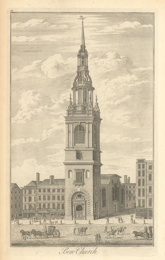 St. Mary-le-Bow Church, Cheapside by William Henry Toms 1760 old antique print