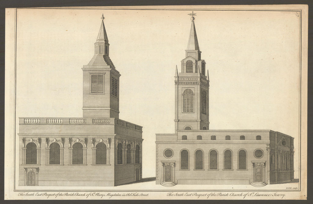 St. Mary Magdalen Old Fish Street & St. Lawrence Jewry next Guildhall 1760