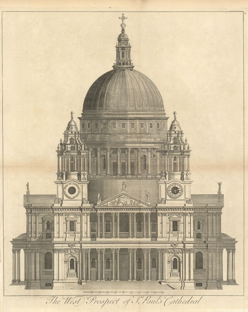 The West Prospect of St Paul's Cathedral by William Henry Toms 1760 old print