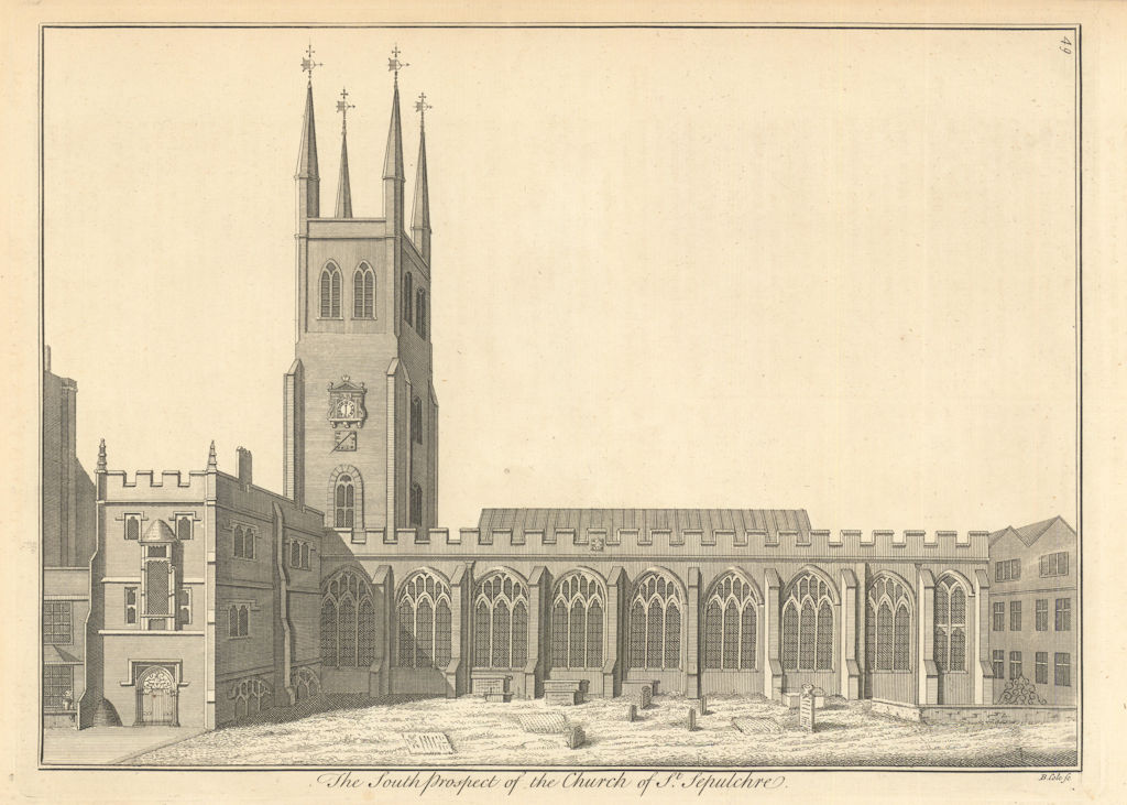 The Church of St Sepulchre by Benjamin Cole. Holy Sepulchre London 1760 print