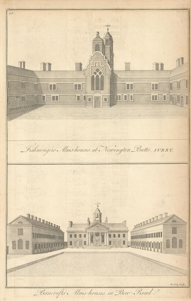 Fishmongers Alms-houses, Newington Butts / Bancrofts Alms-houses, Bow Road 1760