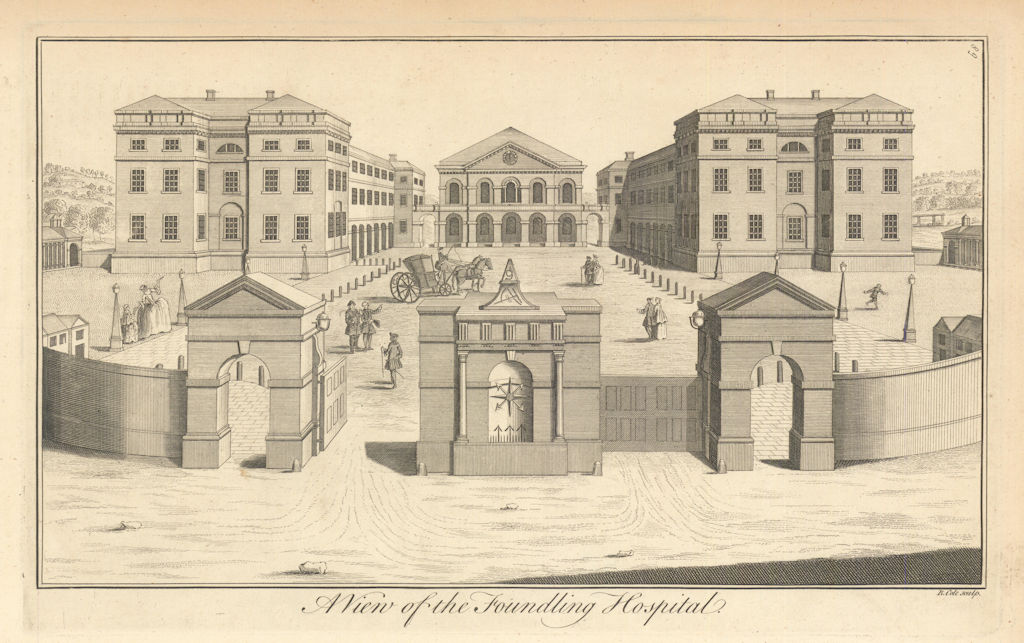 A View of the Foundling Hospital, Bloomsbury by Benjamin Cole 1760 old print