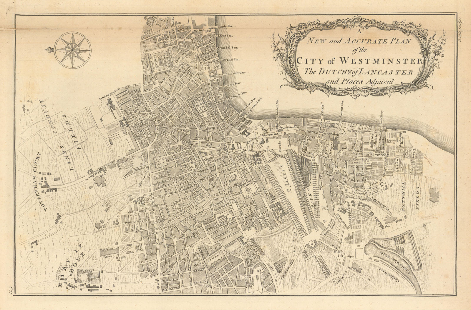 A New & Accurate Plan of the City of Westminster… COLE 1760 old antique map